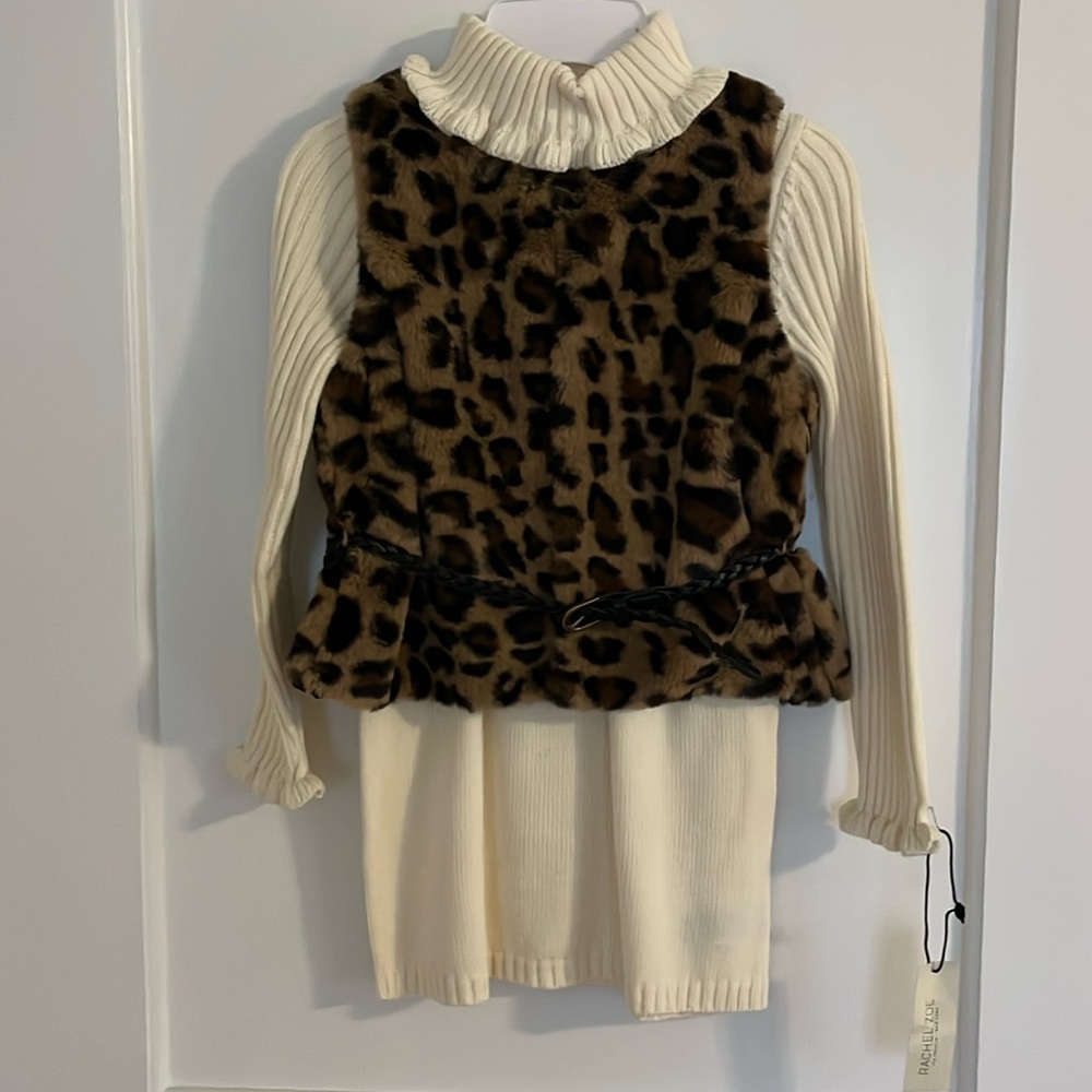 Rachel Zoe Little Girls Sweater Dress with Leopard Print Vest NWT